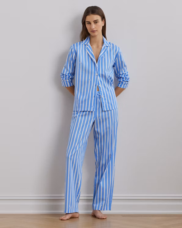 Logo Striped Sateen Sleep Set
