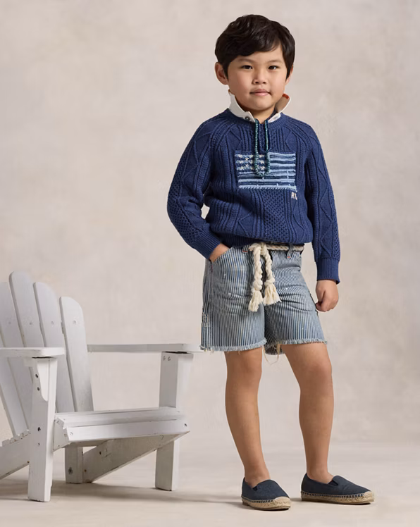 Mixed-Knit Flag Cotton Jumper