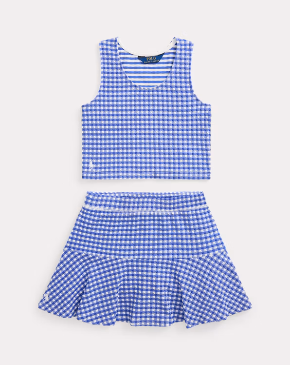 Gingham Double-Knit Top & Skort Set