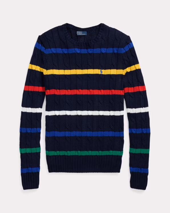 Striped Cable-Knit Cotton Jumper