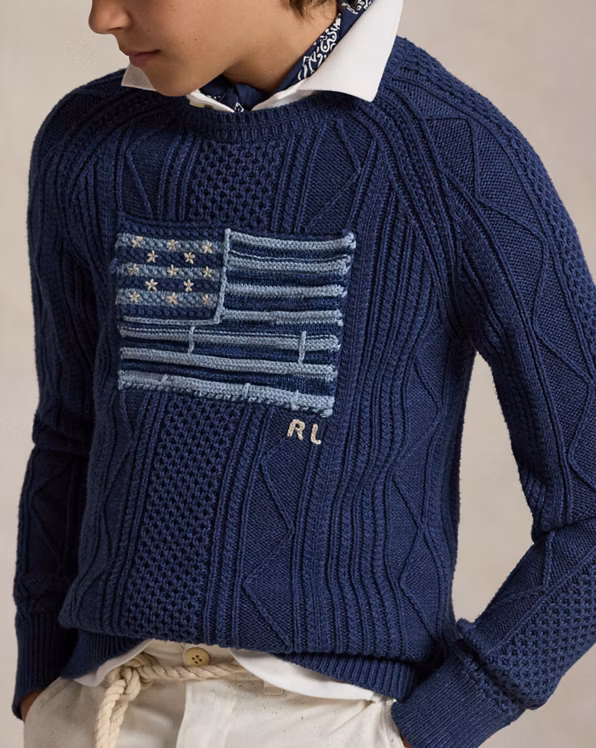 Mixed-Knit Flag Cotton Jumper