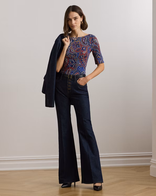 Paisley Stretch Cotton Boatneck T-Shirt