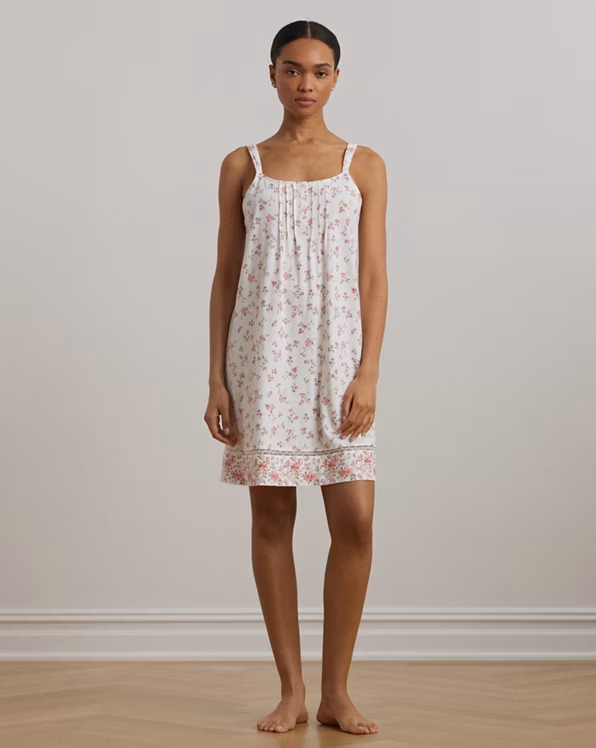 Floral Lace-Trim Jersey Nightgown