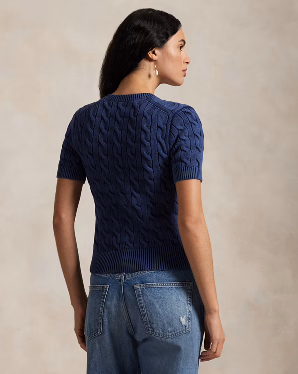 Cable-Knit Cotton Short-Sleeve Cardigan
