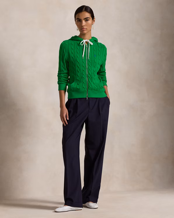 Cable-Knit Cotton Full-Zip Hoodie