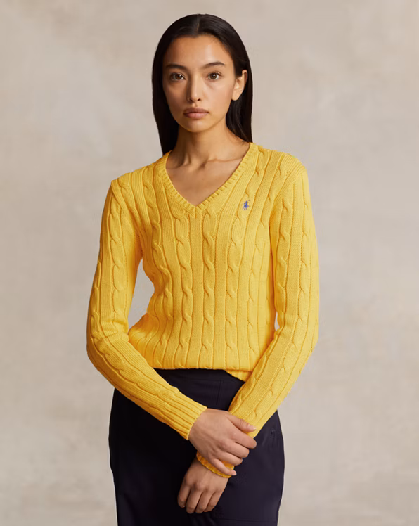 Cable-Knit Cotton V-Neck Jumper