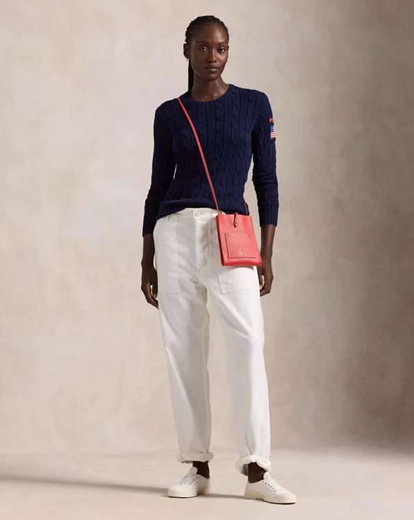 Flag-Patch Cable-Knit Cotton Jumper