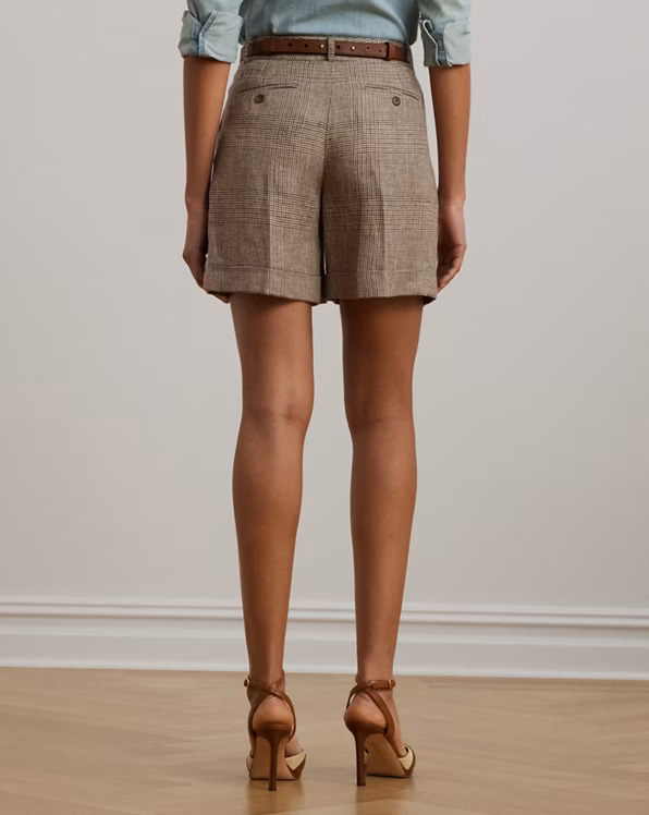 Glen Check Pleated Linen Twill Short
