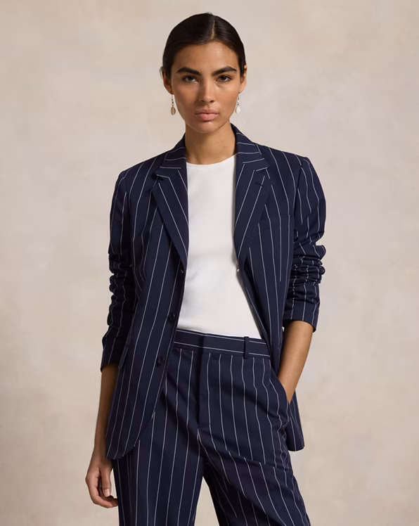 Pinstripe Cotton-Linen Blazer