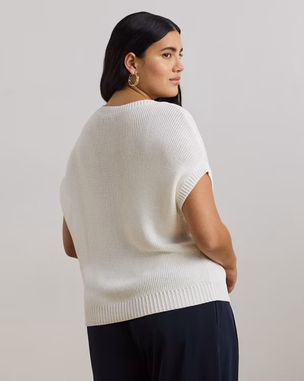 Rib-Knit Short-Sleeve V-Neck Jumper