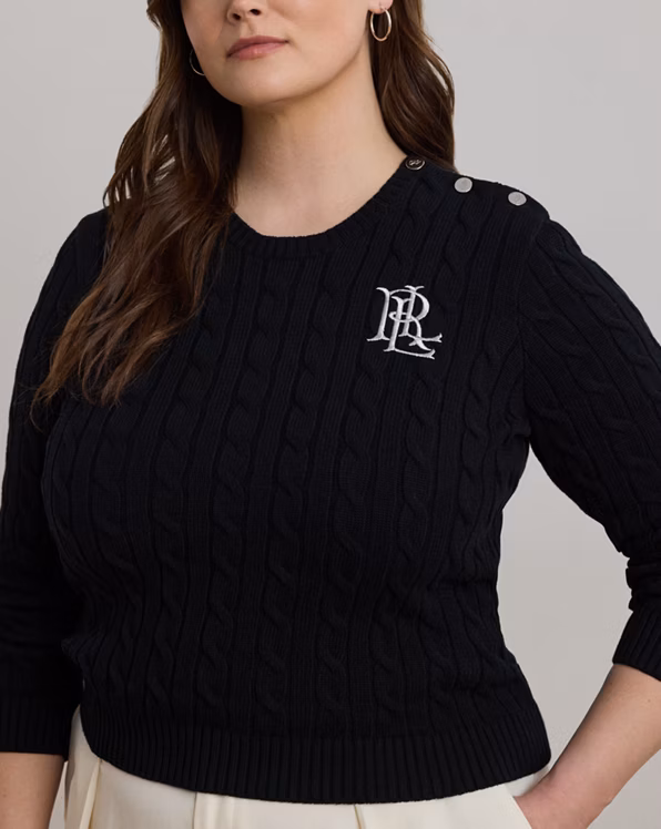 Button-Trim Cable-Knit Cotton Jumper