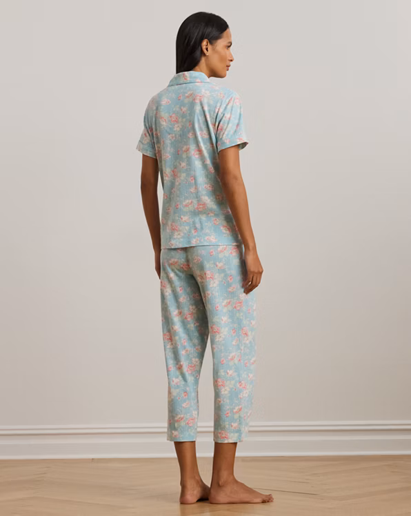Floral Textured Knit Cropped Sleep Set