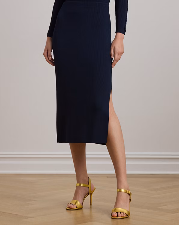 Rib-Knit Pencil Midi Skirt