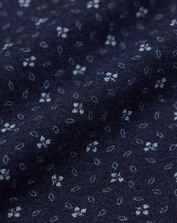 Indigo Floral Cotton-Linen Henley