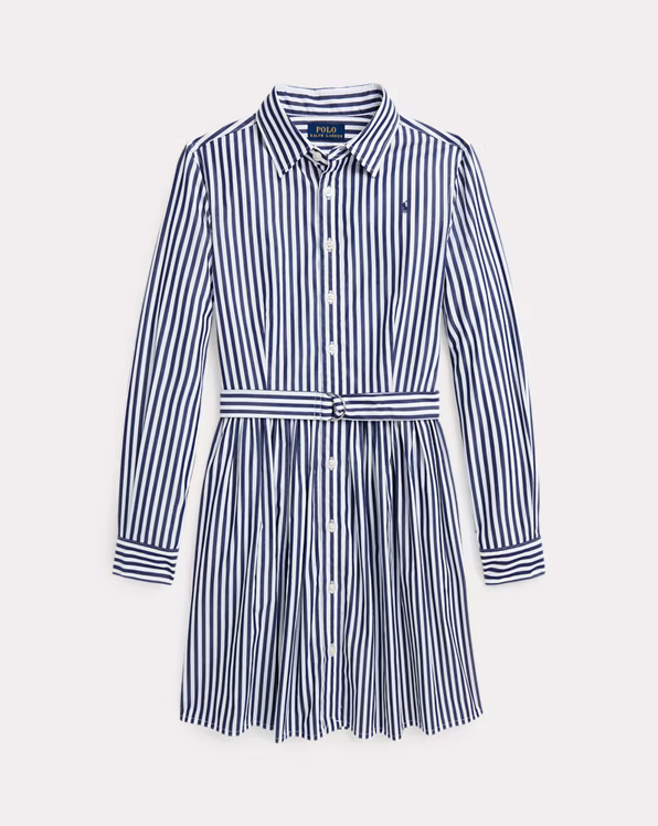 Striped Belted Cotton Poplin Shirtdress