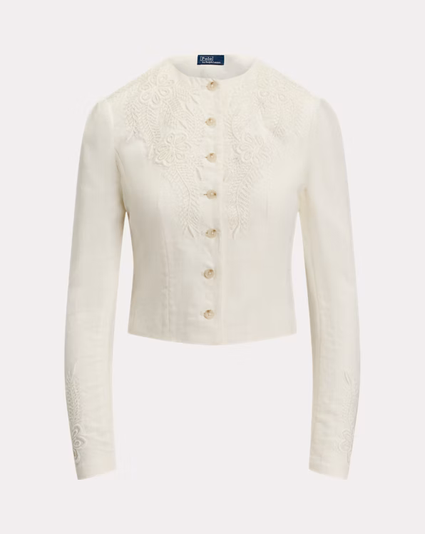 Floral-Embroidered Linen Jacket
