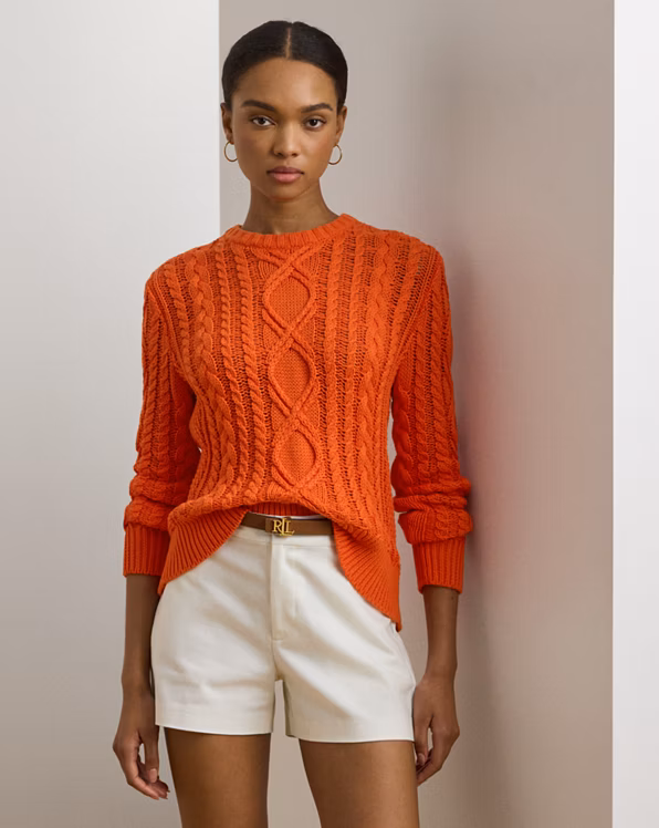 Aran-Knit Cotton-Blend Crewneck Jumper