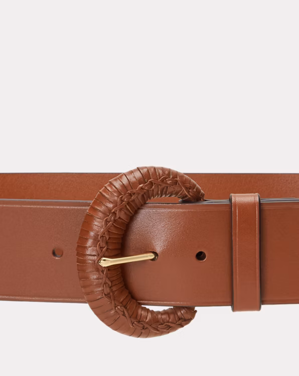 Crescent-Buckle Leather Wide Belt