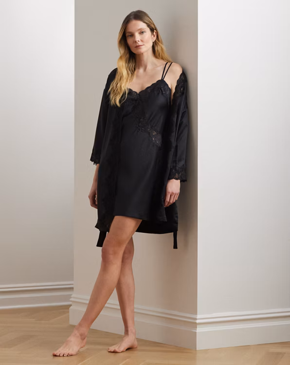 Double-Strap Lace-Trim Satin Chemise