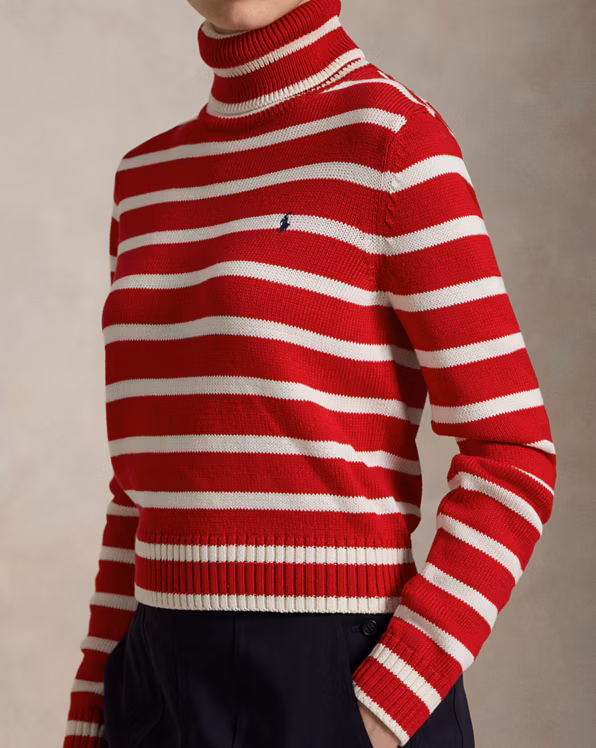 Striped Cotton Roll Neck Jumper