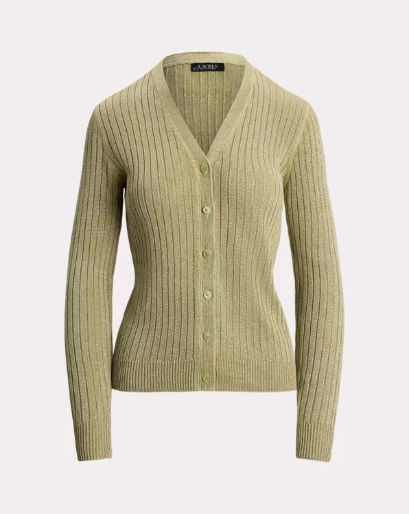 Metallic Linen-Blend Rib-Knit Cardigan