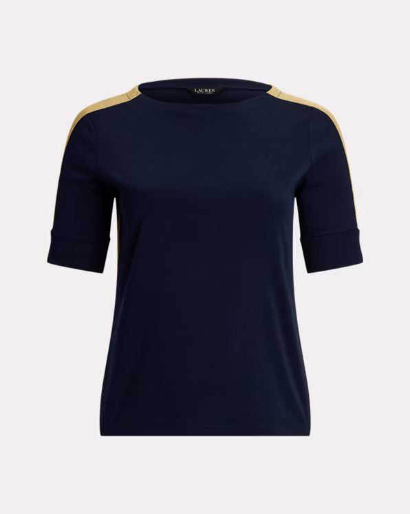 Two-Tone Stretch Cotton Elbow-Sleeve Tee