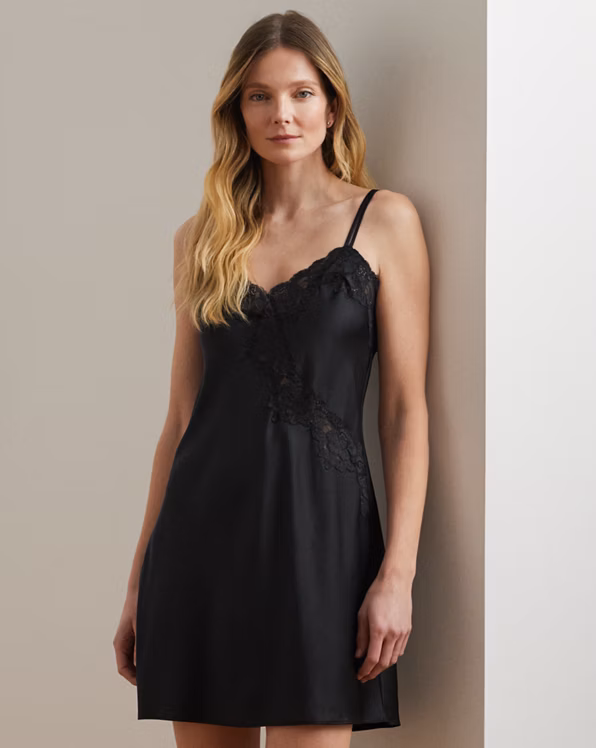 Double-Strap Lace-Trim Satin Chemise