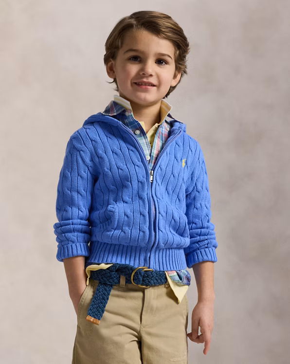 Cable Cotton Hooded Full-Zip Jumper