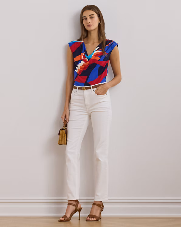 Print Jersey Sleeveless Cowlneck Top