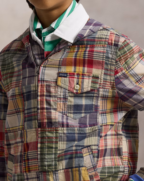 Patchwork Madras Hooded Shirt Jacket