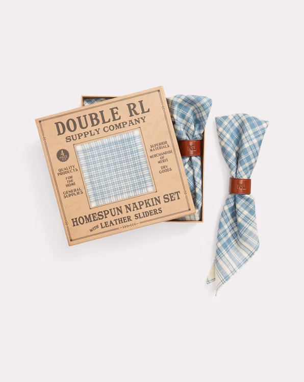 Plaid Napkin Set With Leather Sliders