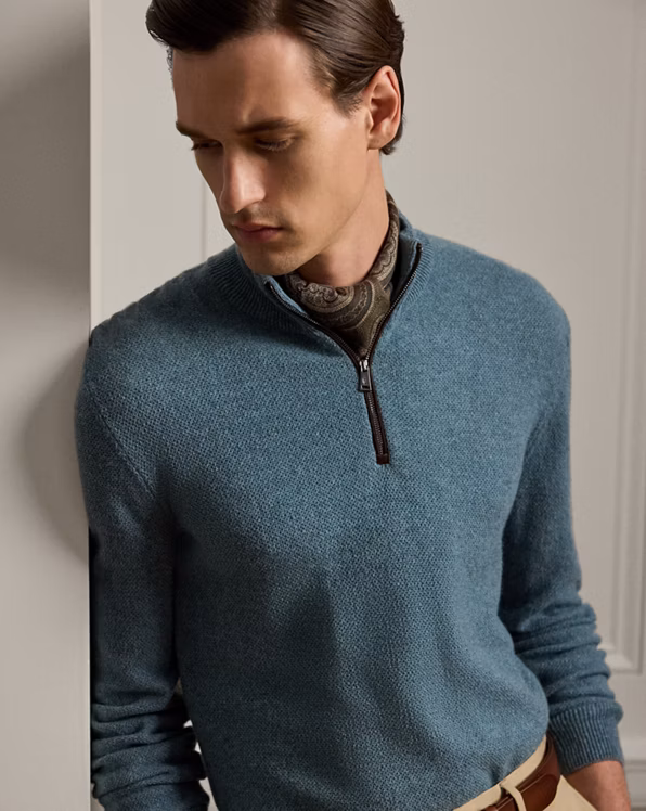 Birdseye Cashmere Quarter-Zip Jumper