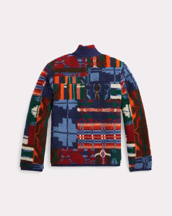 Patchwork-Print Teddy Fleece Jacket