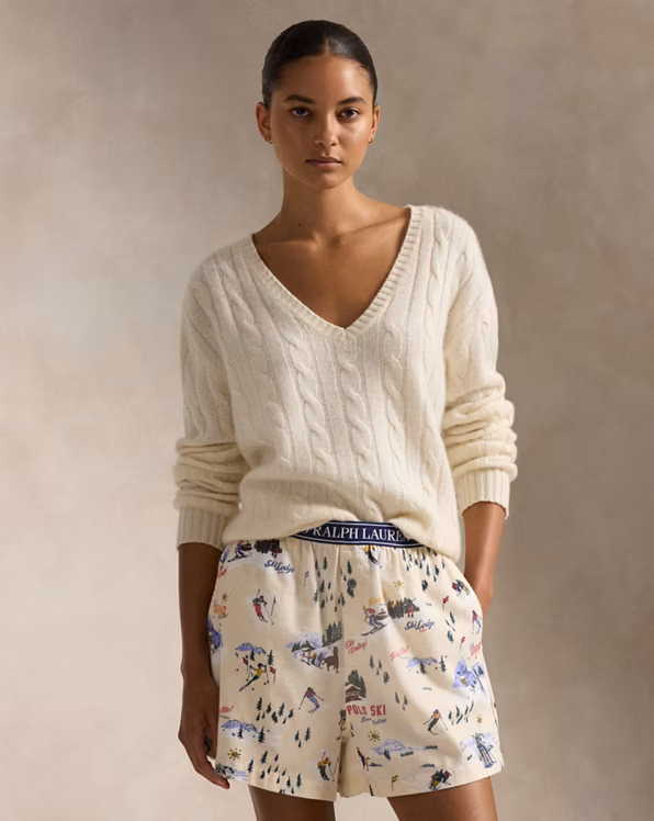 Ski-Motif Cotton Boxer