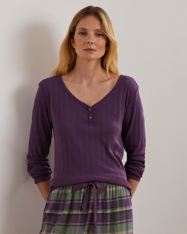 Plaid Cotton-Blend Henley Pyjama Set