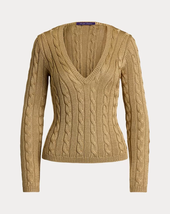 Cable-Knit Silk V-Neck Jumper