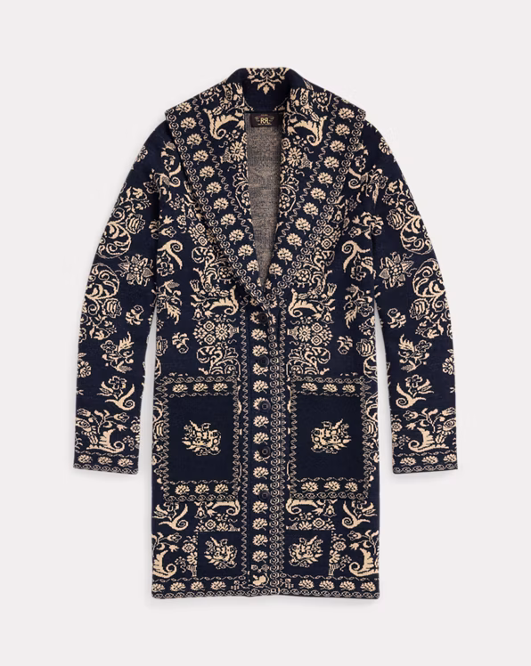 Wool-Cotton Jacquard Duster Cardigan