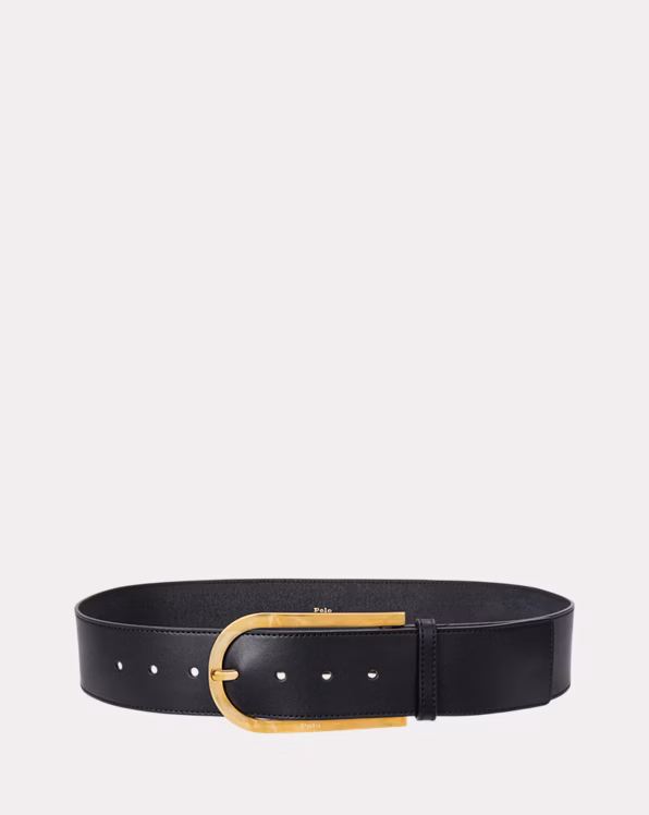 Elongated-Buckle Leather Belt