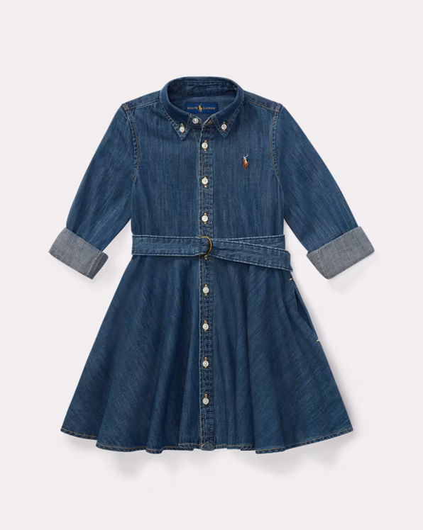Belted Cotton Denim Shirtdress