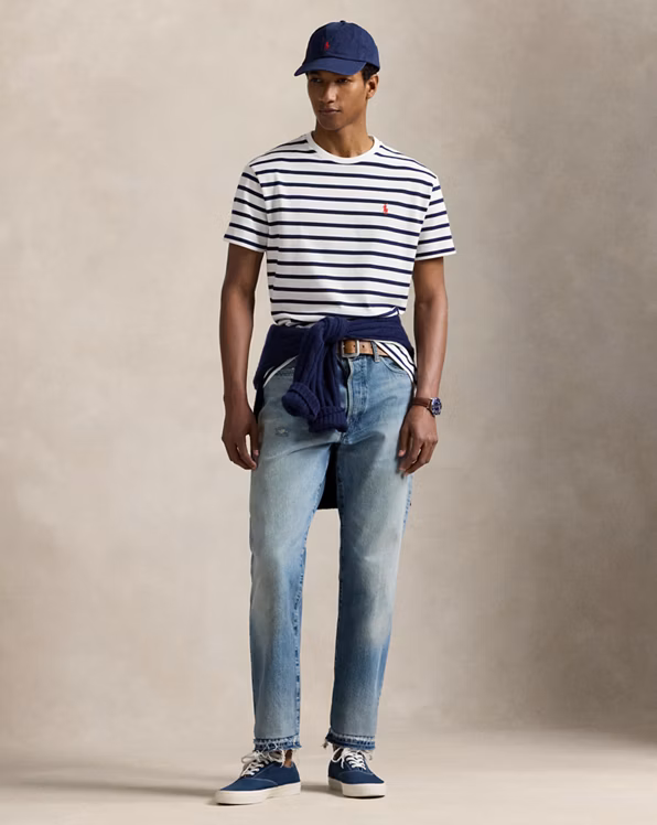 Classic Fit Striped Mesh T-Shirt