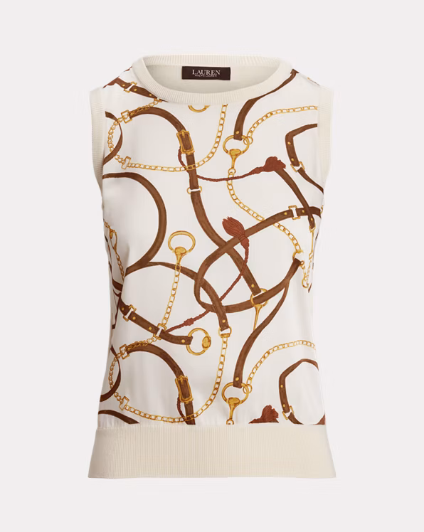 Belting-Print Sleeveless Jumper
