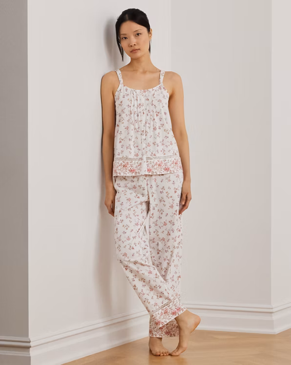 Floral Lace-Trim Jersey Ankle Pyjama Set