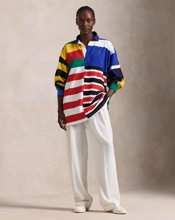 Patchwork-Stripe Jersey Rugby Shirt