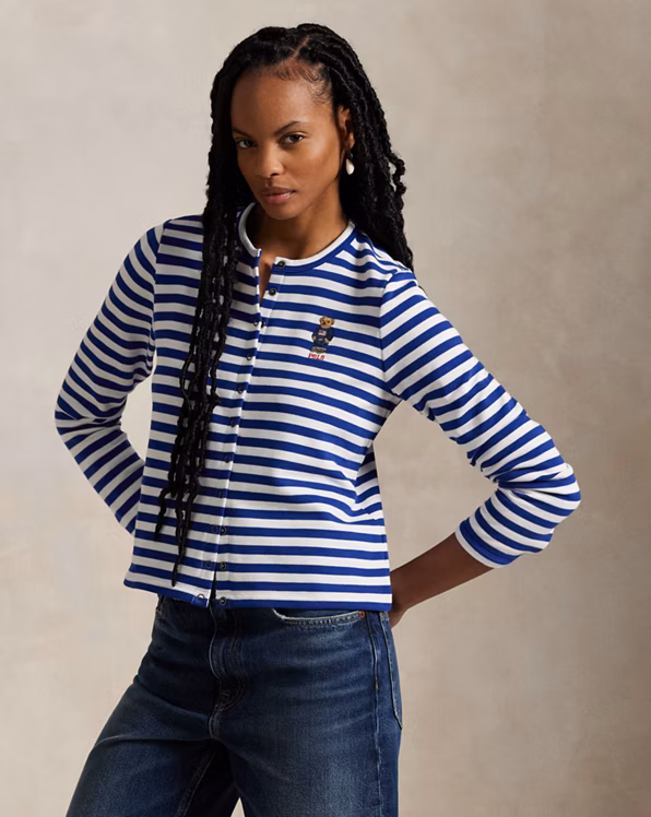Polo Bear Striped French Terry Cardigan