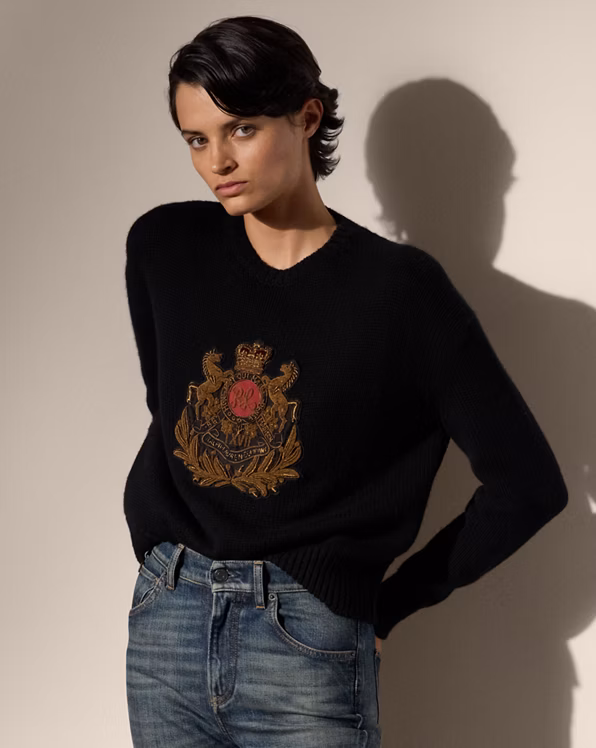 Embroidered Crest Cashmere Jumper