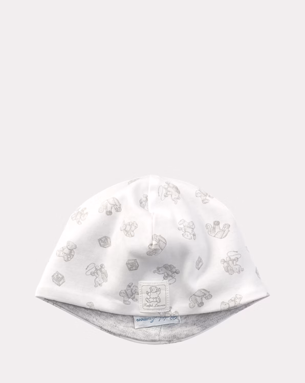 Reversible Bear-Print Cotton Beanie