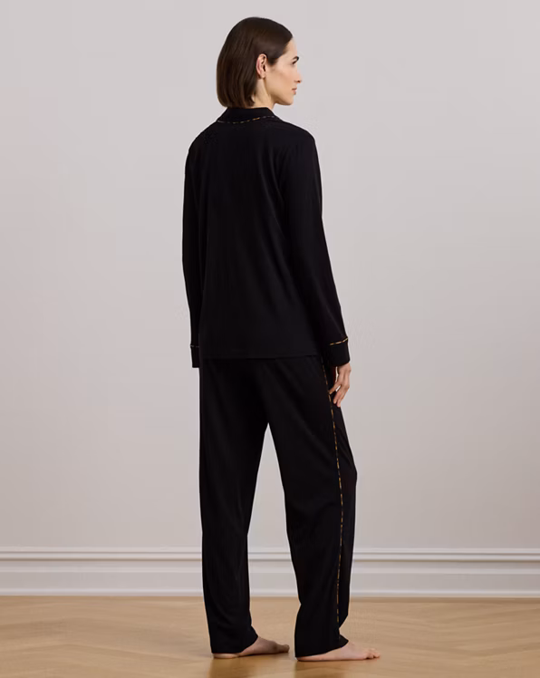 Leopard-Print-Trim Jersey Sleep Set