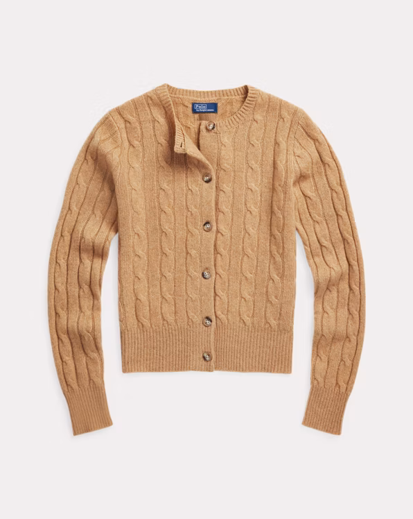 Cable-Knit Cashmere Crewneck Cardigan