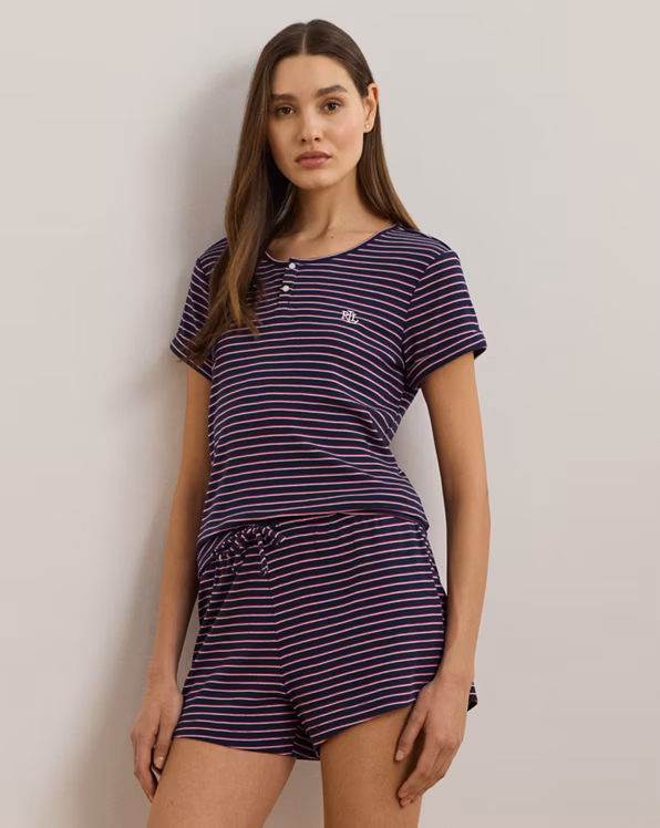 Striped Rib-Knit Henley Boxer Pyjama Set