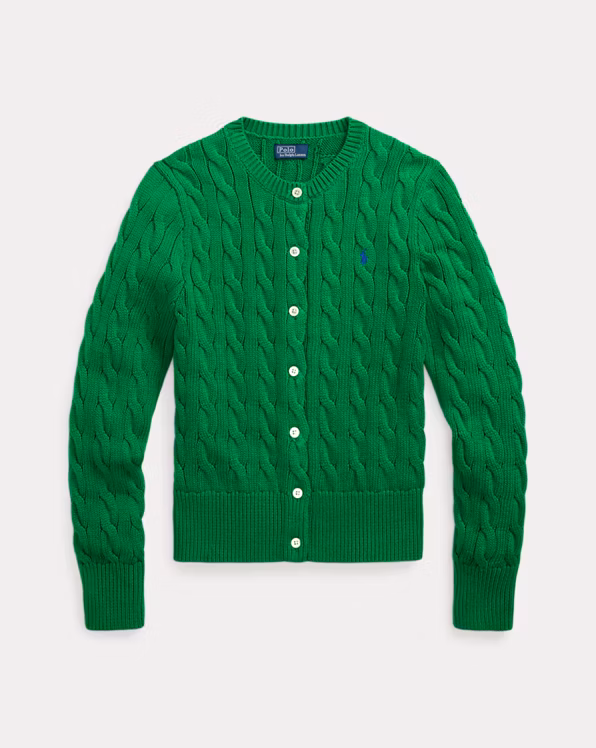 Cable-Knit Cotton Crewneck Cardigan